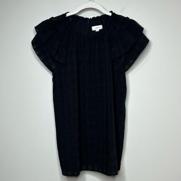 LOFT Tops - LOFT Black Cap Sleeve Shirt Size M NEW Plaid Grid